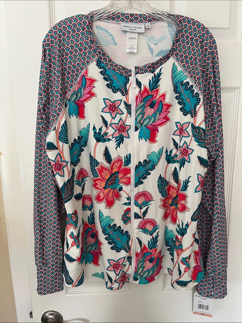 Beach House rash guard long sleeve full zip swim top NWT paisley multi print 2X